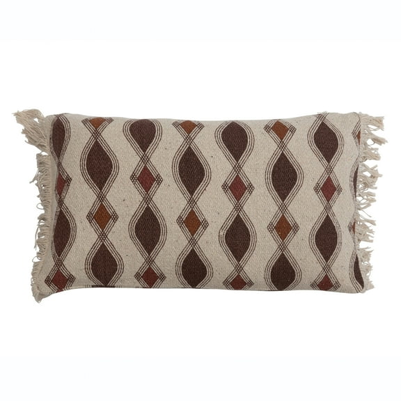 Bloomingville Recycled Cotton Blend Printed Pillow with Pattern and Fringe, Multi-color