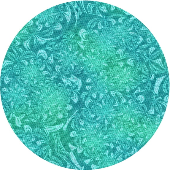 Ahgly Company Machine Washable Indoor Round Transitional Dark Turquoise Green Area Rugs, 3' Round