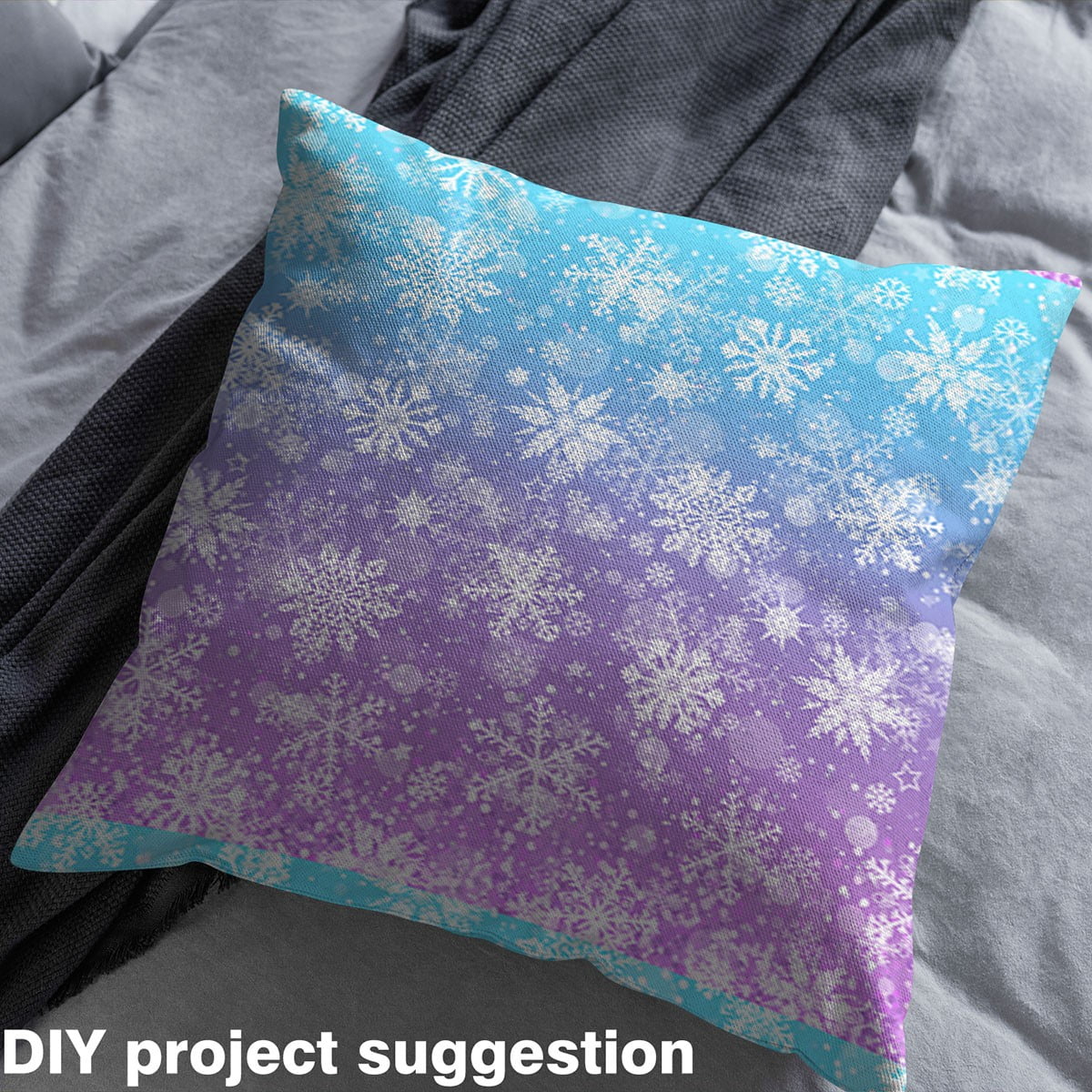 Manfei Winter Snowflakes Fabric by the Yard 1 Yard for Girls, Blue Purple Ombre Galaxy Sewing Fabric, New Year Festival Room Decor Fabric by the Yard