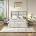 thumbnail image 6 of VanAcc Full Size Platform Bed Frame with Wood Grain Headboard, Farmhouse Bed Frame with Storage/No Box Spring Needed/Noisy Free/Easy Assembly/White, 6 of 8