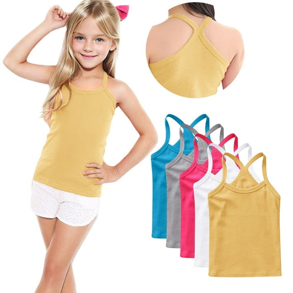 FamilyThread 5 Pack Girls Tank Tops Solid Sleeveless Undershirts Scoop Neck Undershirts Soft Tops For 1-13Y