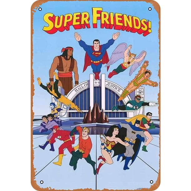 Chapa Metal Vintage Super Friends Pintura Hierro Rectangular Artística 20x30cm