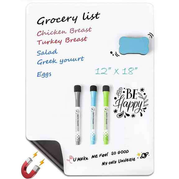 IIU Magnetic Dry Erase Board with 3 Pens and Self-Adhesive Sheet