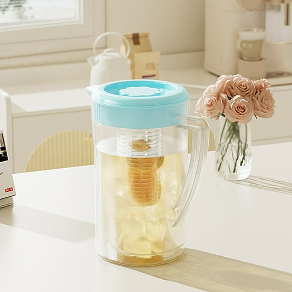 2L Plastic Cold Kettle Pitcher with Lid | Iced Tea & Lemonade Beverage Dispenser | Wide Mouth | Heat Resistant | Dishwasher Safe | Clear Drink Container for Refrigerator | Home Bar Party Use | Pink