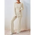thumbnail image 5 of Women'S 2 Piece Matching Lounge Set Long Sleeve Top Wide Leg Pants Casual Sweatsuit White XL, 5 of 8