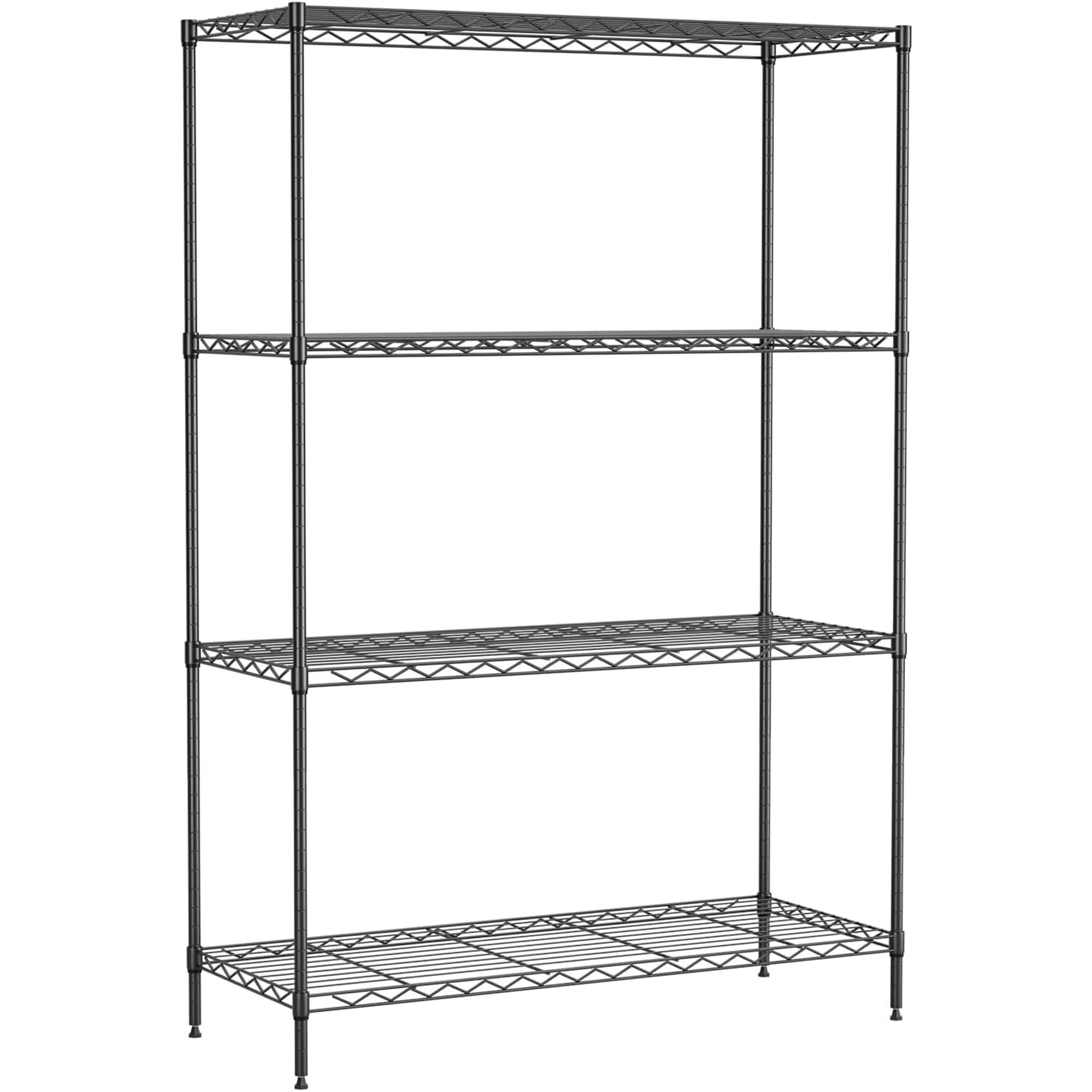 BestOffice 4 Tier Shelving Unit 35.4"L x 13.3"W x 53.7"H Metal Shelving Standing Storage Shelf with 4 Steel Frame Adjustable Layer Kitchen, Garage (Black)
