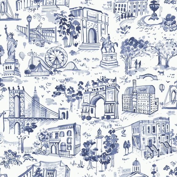 NuWallpaper Brownstone BoysToile de New York Navy Peel and Stick Wallpaper