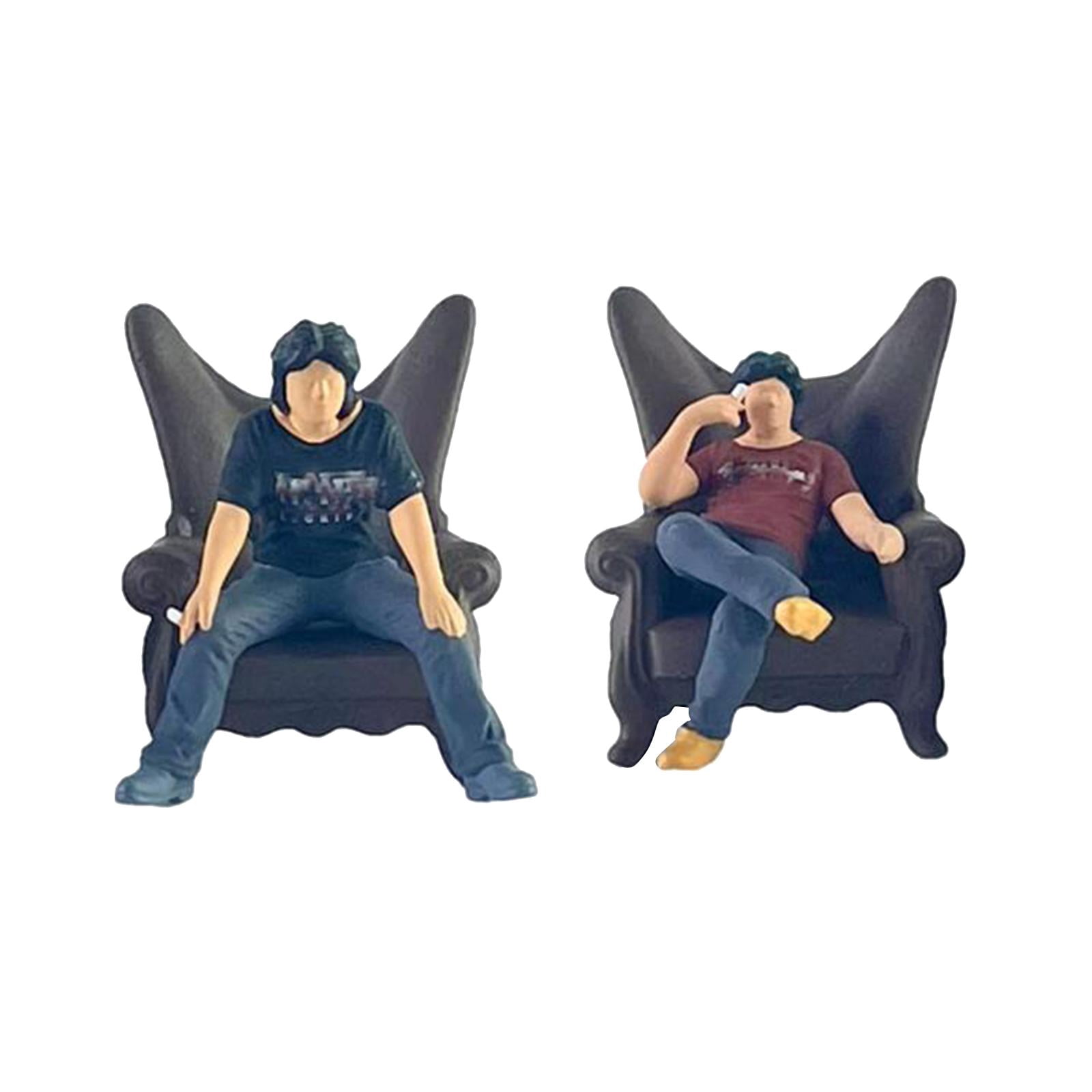 Rushawy 2 Pieces 1/64 Men and Chair Figures Layout DIY Crafts Miniature Scene People
