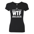 thumbnail image 2 of Where's the Fish WTF Parody | Womens Fishing Slim Fit Junior Tee, Black, Small, 2 of 4