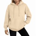 thumbnail image 2 of Womens Solid Trendy Hoodies Fall Casual Long Sleeve Hooded Sweatshirts Loose Comfy Trendy Pullover Tops with Pockets, 2 of 5