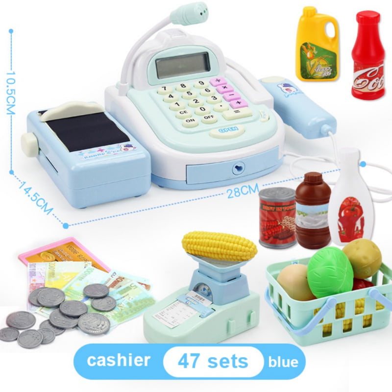 Kids Funny Mic Sound Simulation Cash Register Pretend Cashier Play Toy Set Pink