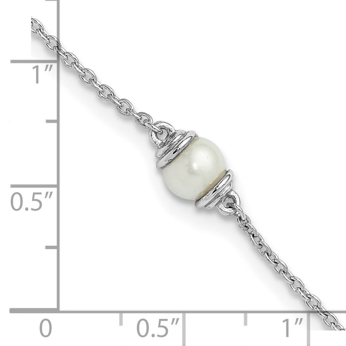 6.25mm 925 Sterling Silver Rhodium Plated Freshwater Cultured Pearl Plus 1in Extension Anklet 9 Inch Anklet for Women
