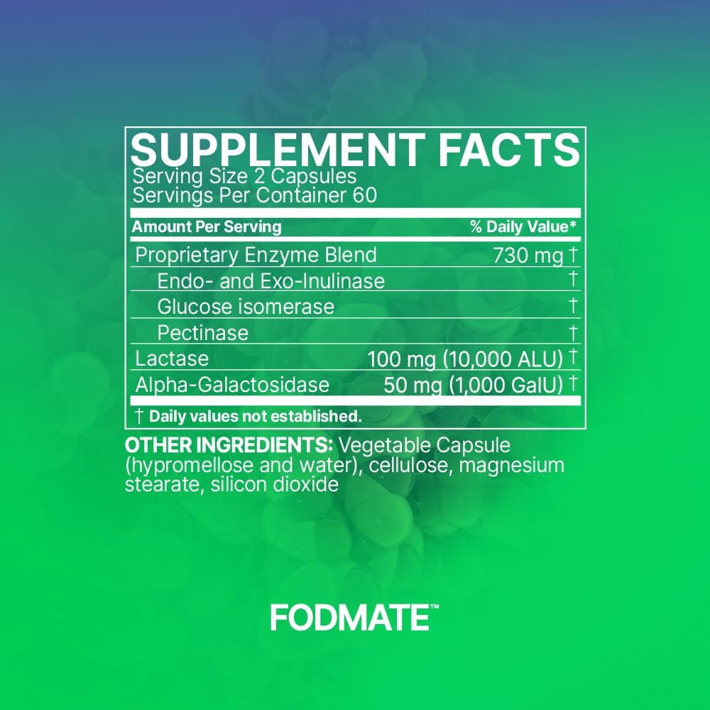 Microbiome Labs FODMATE Digestive Enzymes for Women & Men - Digestive Support for Low FODMAP Protocols & Occasional Bloating, Gas & Stomach Relief 120 Capsules