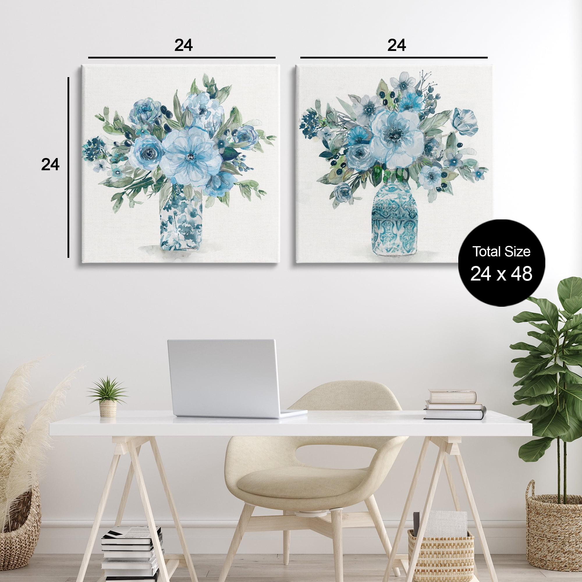 Stupell Industries Pastel Blue Floral Vase Arrangements 2 Piece Canvas Wall Art Set, design by Carol Robinson