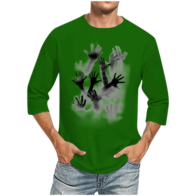 Camisas de Manga Larga para Hombres Imprimir Casual Cuello Redondo Blusa de Manga Corta, Camisas de Lino para Hombres