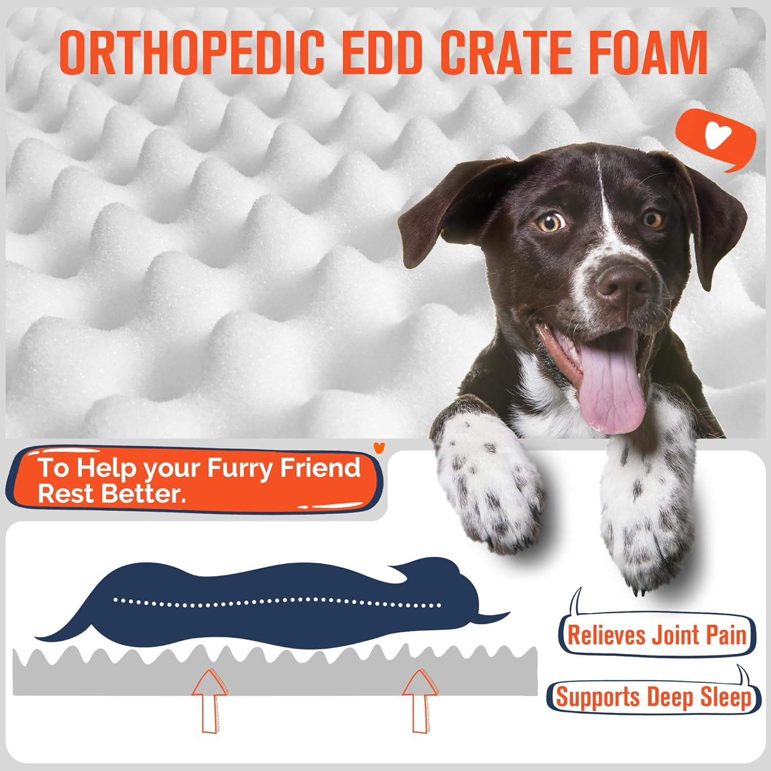 General Orthopedic Dog Bed for Large Dogs, Egg Crate Foam & Removable Cover, Washable Pet Bed, 36 x 27 Inch, Gray