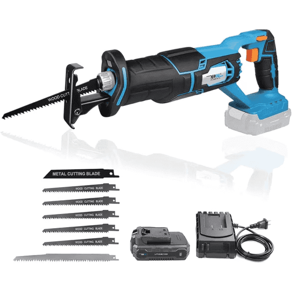 20V Cordless Reciprocating Saw 2700 SPM Brushless Motor with 2.0Ah Batteries LED Working Light 7pcs Saw Blades for Wood PVC Metal Tree Bone Cutting DIY Sawzall