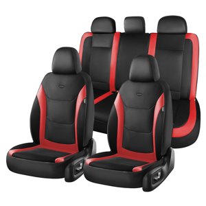 FLORICH Leather Mesh Full Set Seat Covers, Black & Red