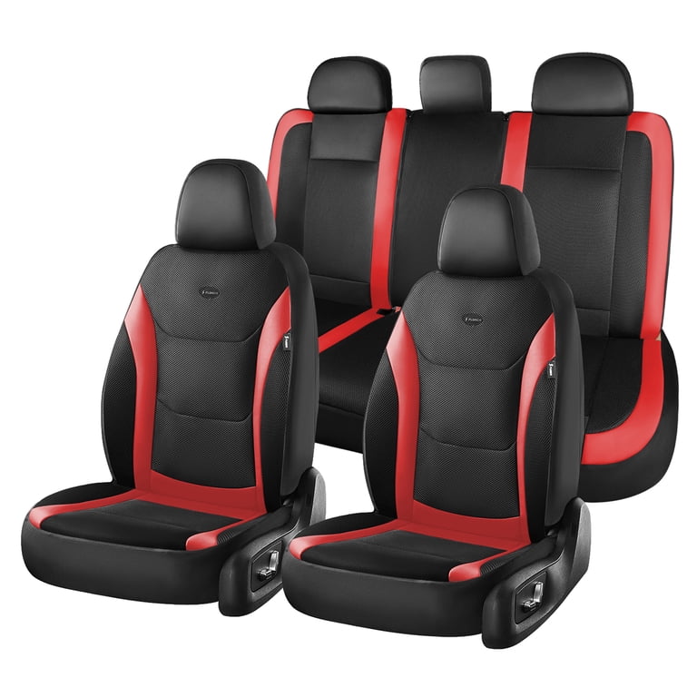 FLORICH Leather Mesh Full Set Seat Covers, Black & Red photo 1