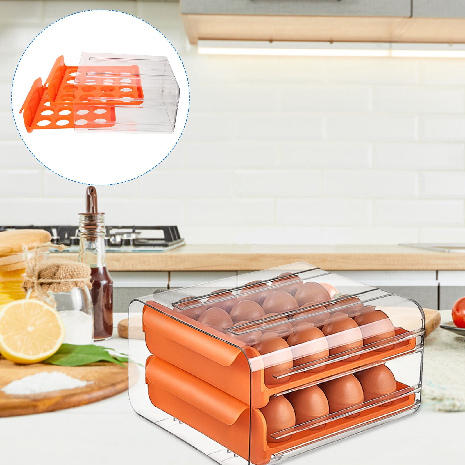 LABSERRON Orange Refrigerator Egg Storage Box Stable Compact Space Saving Egg Organizer