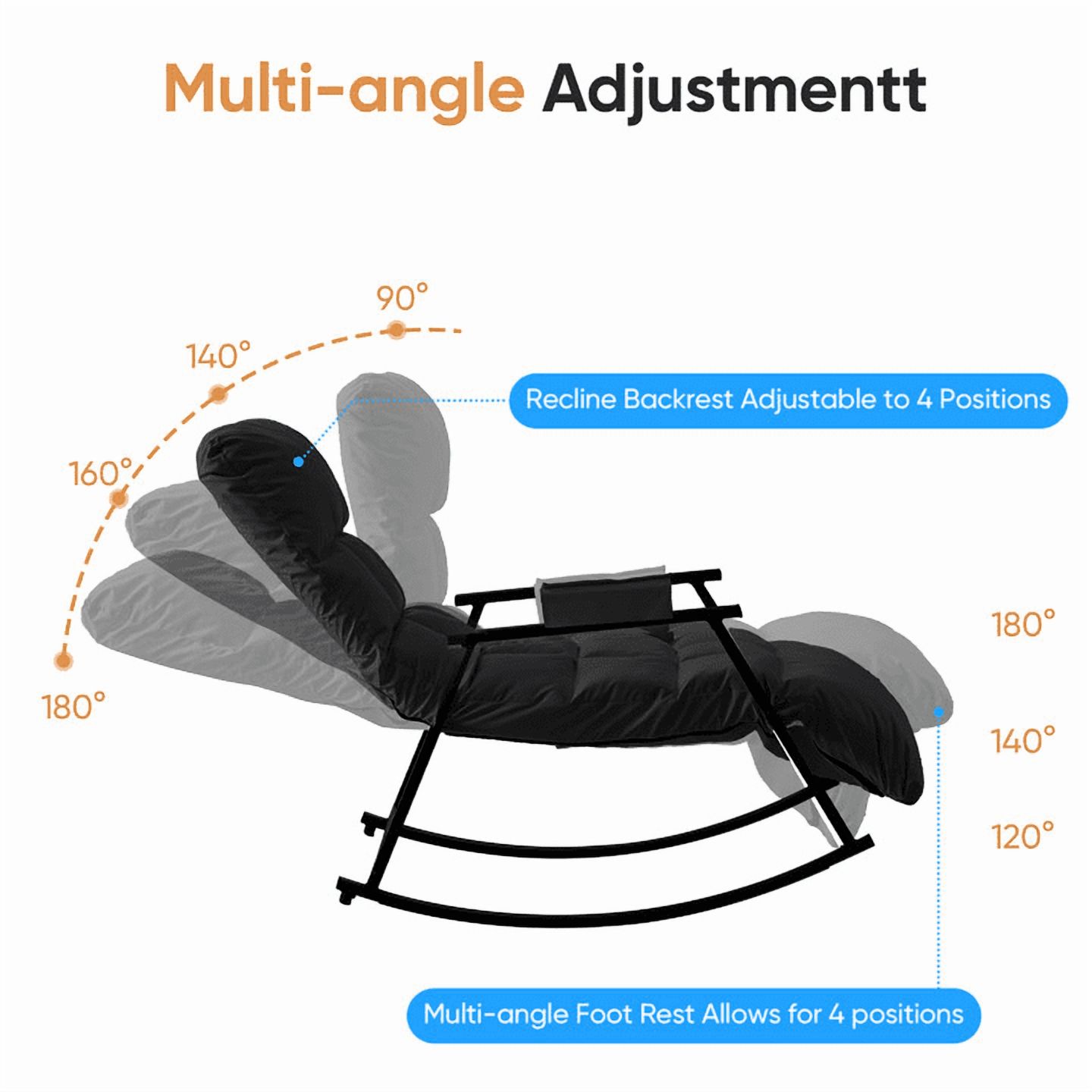 BALUS Rocking Chair, Leather Nursery Recliner with Adjustable Backrest & Footrest, Side Pockets, Modern Living Room Seating Space-Saving Design, Black