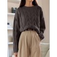 thumbnail image 6 of Womens Sweaters Fall Knit Long Sleeve Crewneck Oversized Sweater Pullover Loose Outfits Brown One size, 6 of 8