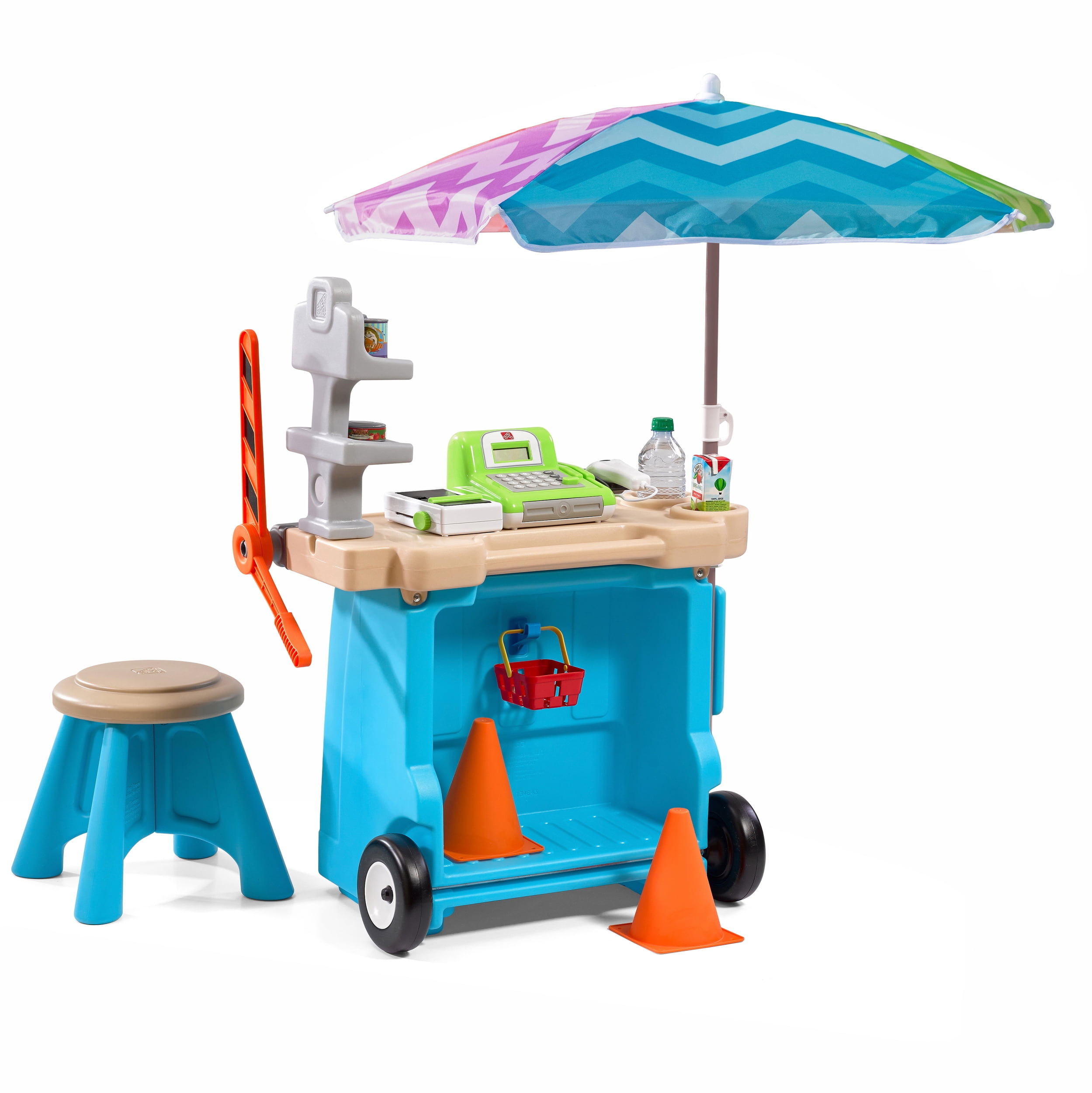 Step2 Stop & Go Market Toddler Blue Kids Plastic Playset with Umbrella - 2