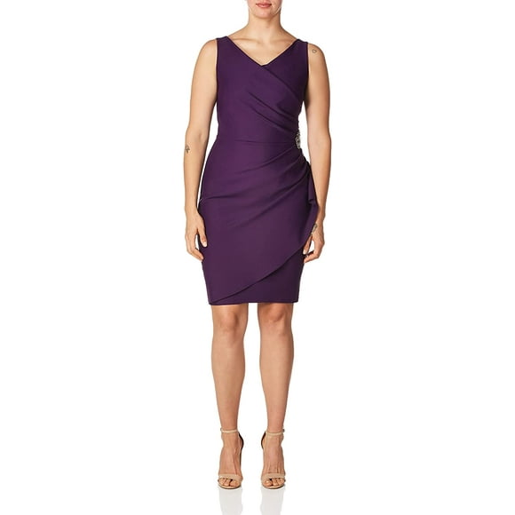 Alex Evenings Womens Slimming Short Ruched Dress with RufflePetite and Regular 2 Summer Plum