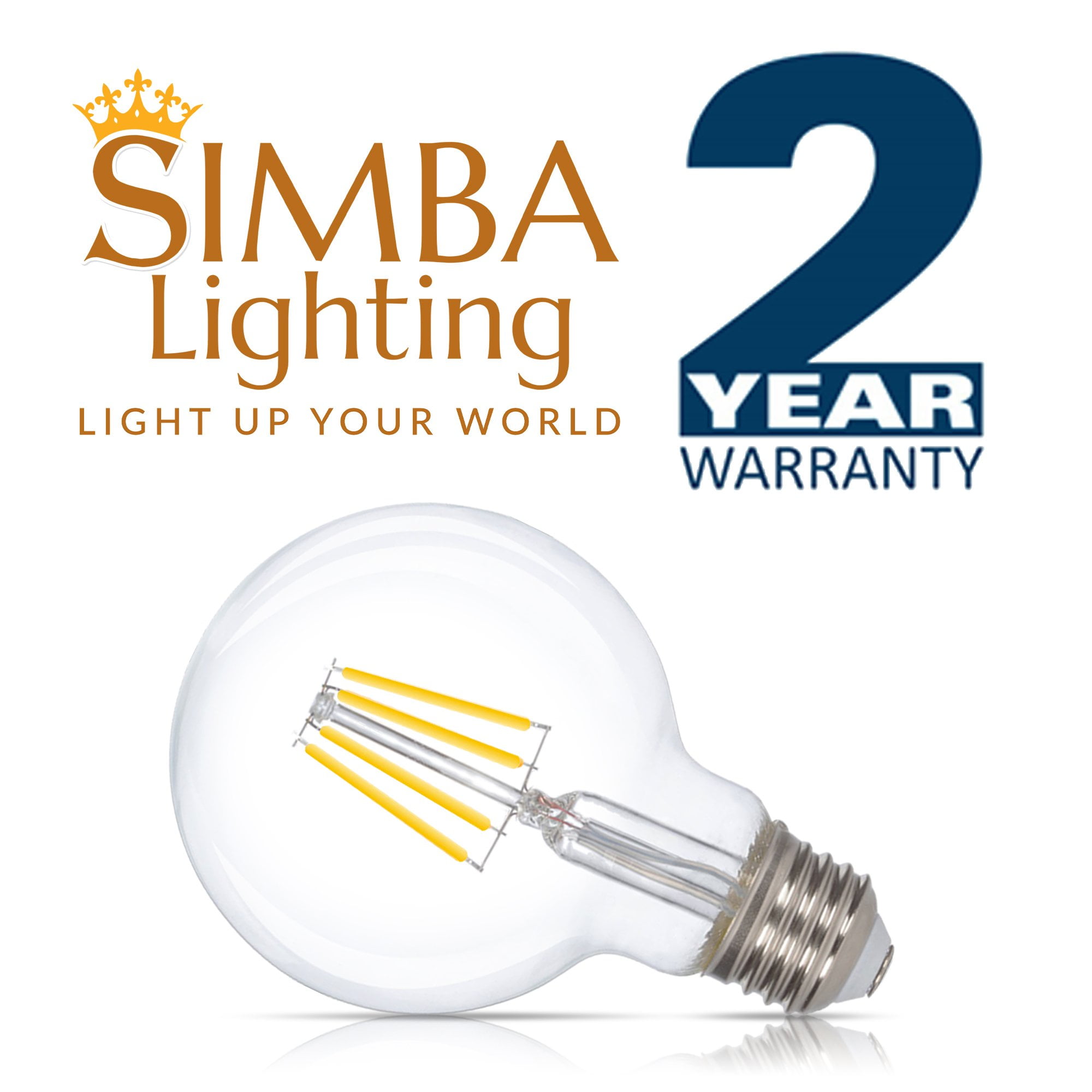 Simba Lighting LED Edison G25 Globe 6W 60W Equivalent Light Bulbs 120V E26 Base Dimmable 4000K, 6 Pack