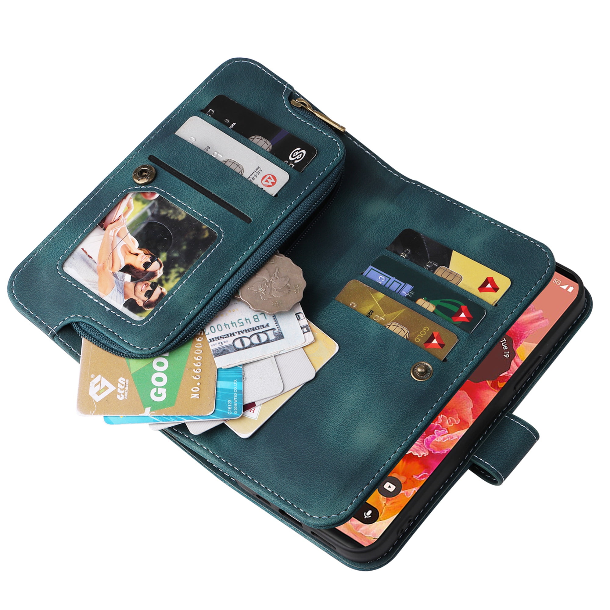 Dteck Crossbody Wallet Magnetic Phone Case for iPhone 13, Premium PU Leather Handbag Zipper Pocket with Lanyard Shoulder Strap Wristlet Folio Flip Case for Apple iPhone 13,Blue