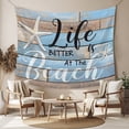 thumbnail image 2 of Blue Beach Tapestry for Bedroom Wall Hanging Tapestry, Coastal Starfish Graffiti Retro Wooden Plank Ceiling Backdrop Tapestries Poster Blanket Wall Decor for Teens Room Living Room Dorm 59" x 90", 2 of 8