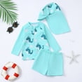 thumbnail image 1 of Product Classification Boys Swimwear Set Featuring Dinosaur Print Long Sleeve Rash Guard Swim Shirt with Swim Trunks and Hat for Summer Beach Pool, 1 of 5
