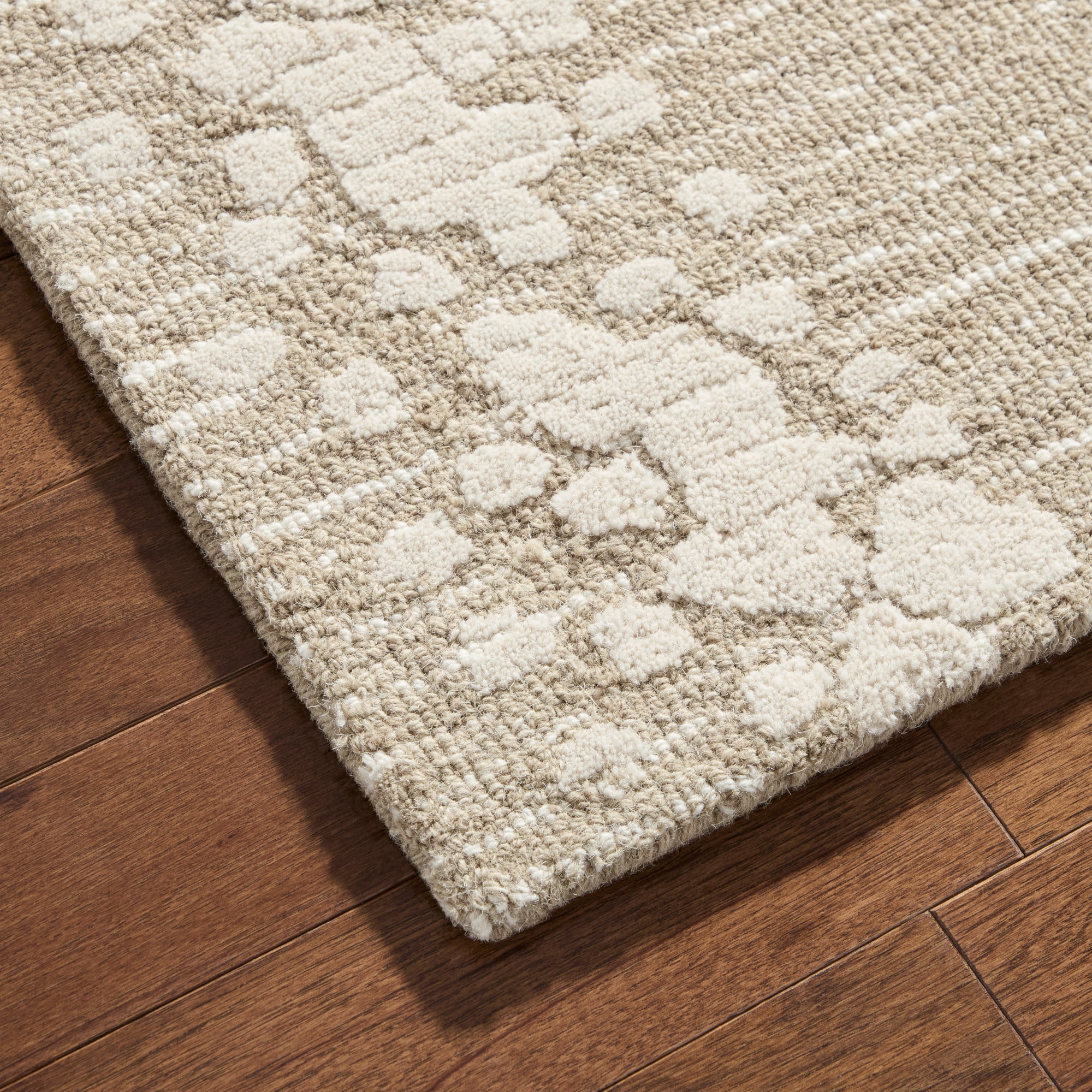 NICOLE MILLER NEW YORK Mod Weave Abstract Knotted Texture Handcrafted Area Rug, 100% Wool Rug, Taupe, 5'x7’