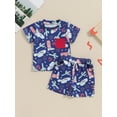 thumbnail image 2 of Nygoyerh Toddler Baby Boys 4th of July Shorts Sets Cute Print Short Sleeve T-shirt with Elastic Waist Shorts 2Pcs Infant Casual Summer Daily Outfits 6M 12M 18M 24M 3T, 2 of 9