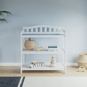 Child Craft Arch Top Changing Table with Pad & Safety Strap, 2 Storage Shelves, Anti-Tip Kit, Matte White