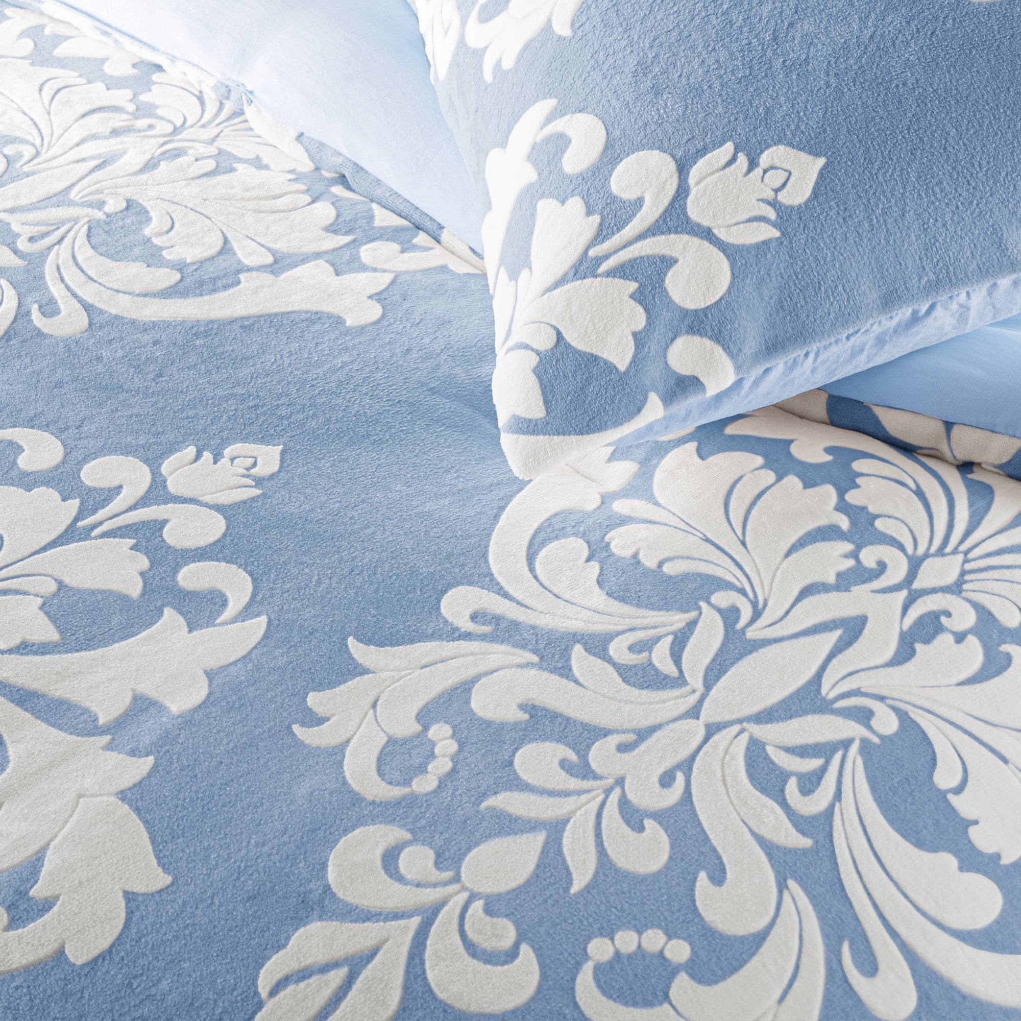 Exclusivo Mezcla Luxury Fuzzy King Size Comforter Set, 3 Pieces Boho Soft Warm Grayish Blue Comforters, Reversible Flannel Fluffy Bedding Comforter Sets for All Seasons