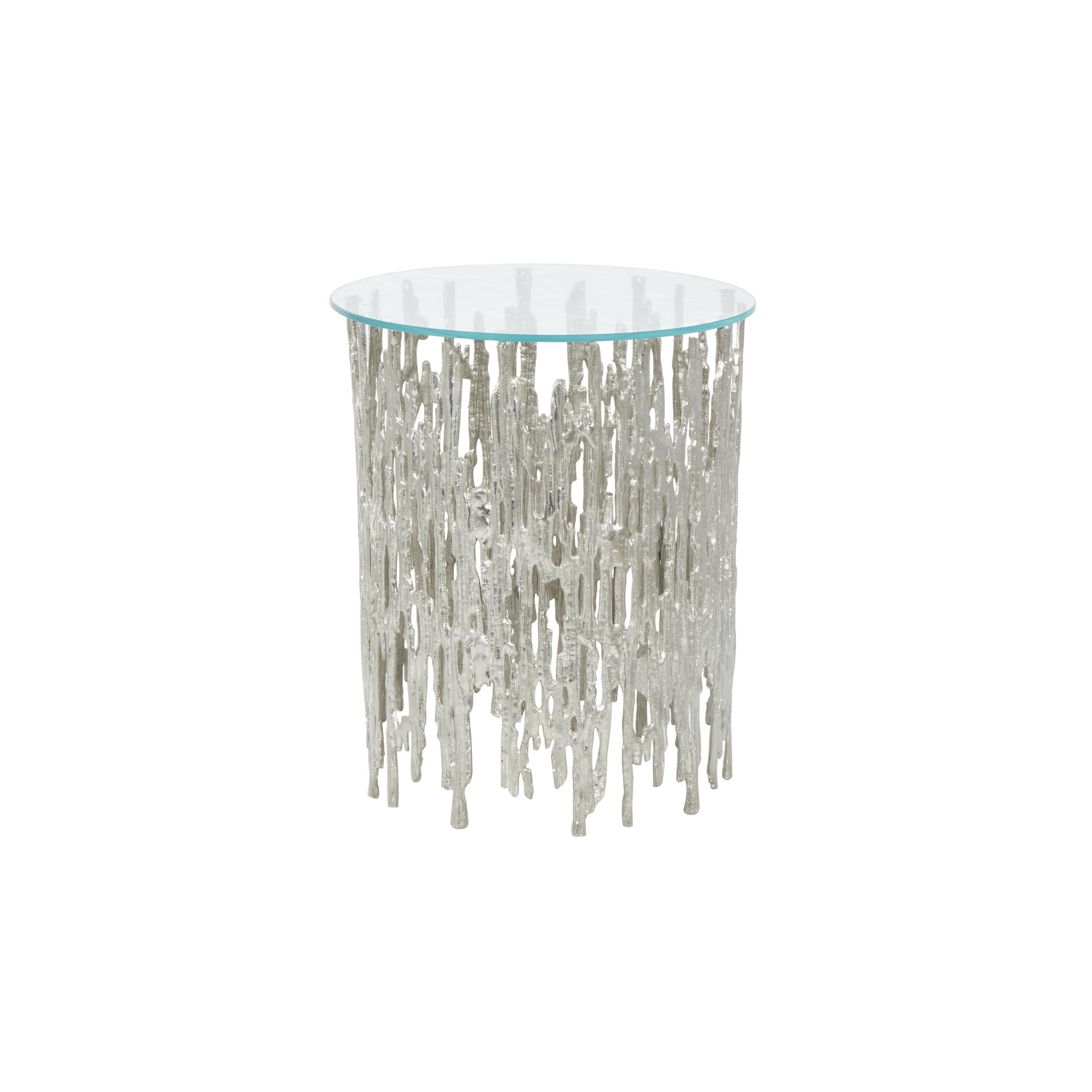 DecMode 18" x 21" Silver Aluminum Metal Metallic Cutout Abstract Accent Table with Glass Tabletop, 1-Piece