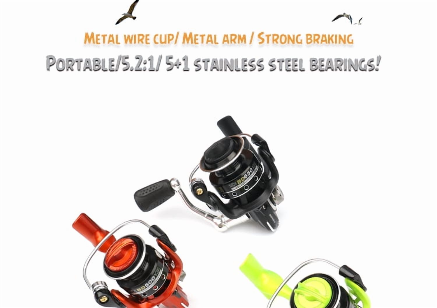 Mini 500 metal wire cup and long wheel foot spinning wheel Ultra small portable rocker fishing wheel rim round fishing reel