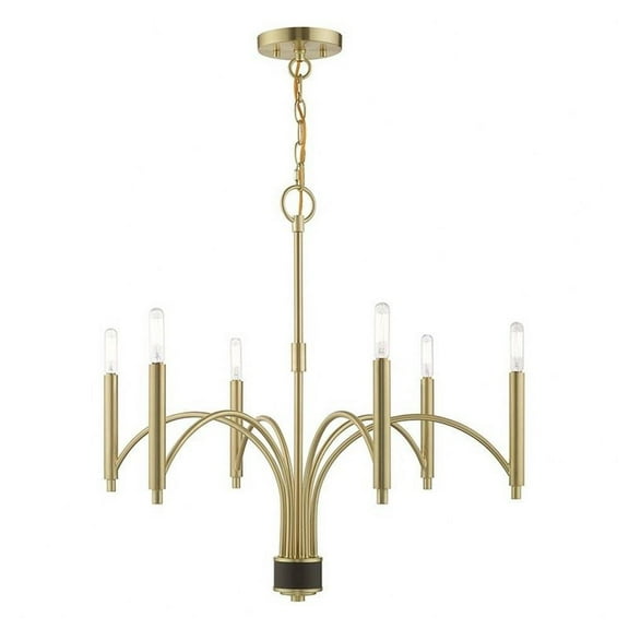Mid Century Modern Six Light Chandelier-Satin Brass Finish Bailey Street Home 218-Bel-3110593