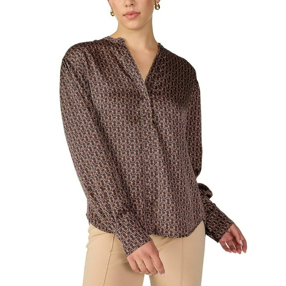 Sanctuary Women's Brown Long Sleeve Geo Print Blouse
