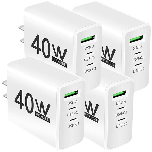 Cargadores Tabletas Electrónicas HotShot DashWhite 4 Pzas 3 Puertos USB 5V 2.4A Max 40W 100-240V 50-60Hz Blanco