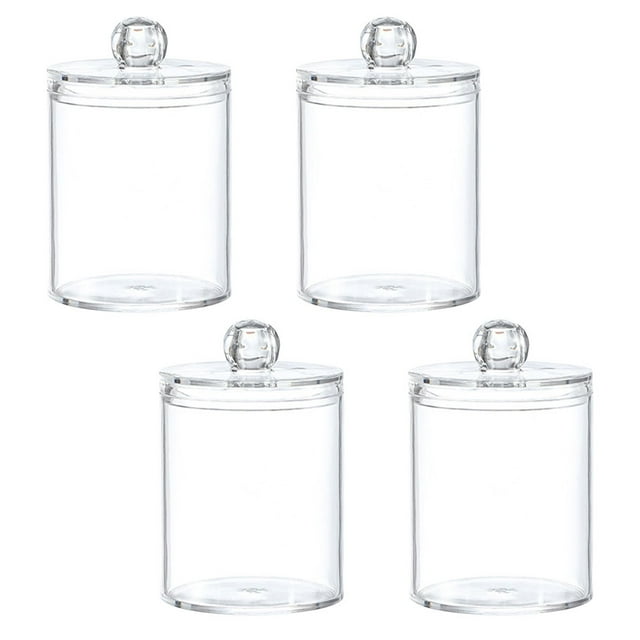 KAKOWELY 4 Pcs Bocal de Rangement Transparent pour Cotons-Tiges Design Anti-Humidité pour Usage Quotidien