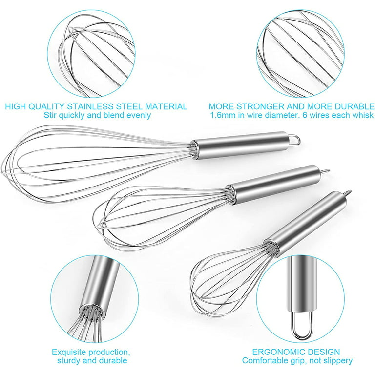 Happon 3 Pcs Large Small Metal Mini Whisk Sets, Stainless Steel Egg Wire  Tiny Whisks for Cooking Baking, Professional Whisking Wisk Kitchen Tool  Utensil, Beater Balloon Whisker/Wisker for Stirring 
