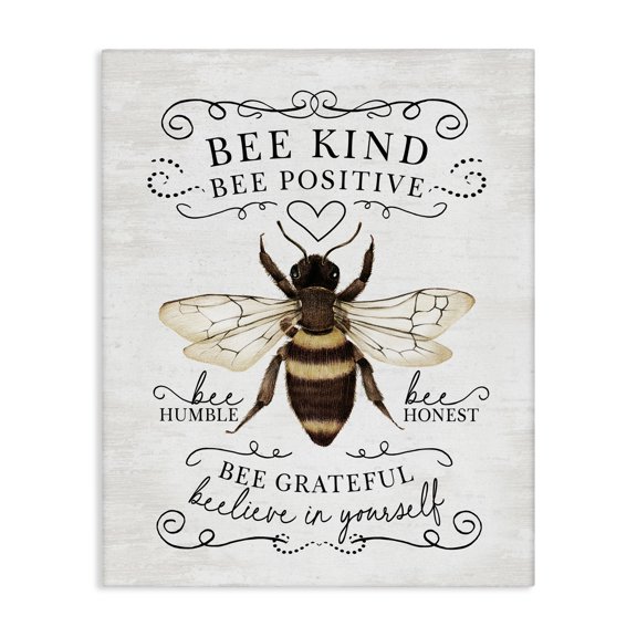 Stupell Industries Rustic Lodge Bee Kind & Positive Country Canvas Art, 16 x 20, by Lettered and Lined
