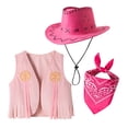 thumbnail image 4 of mgoYE Girls Outfit Western Cowboy Outfit Kids' Vest & Bandana Set with Hat(Pink,2-3 Years), 4 of 7