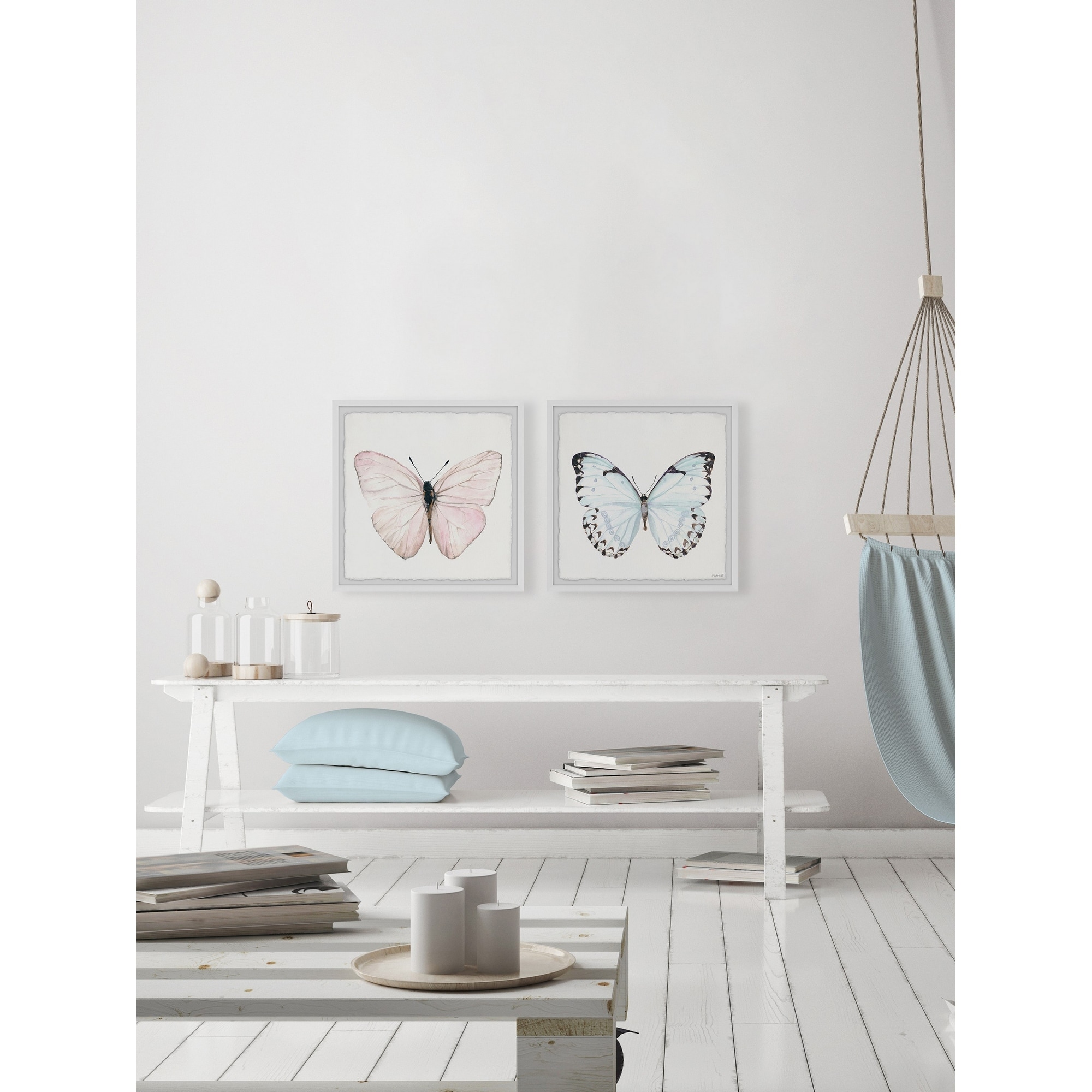 Marmont Hill Blue and Pink Butterfly Diptych, 12" x 24"