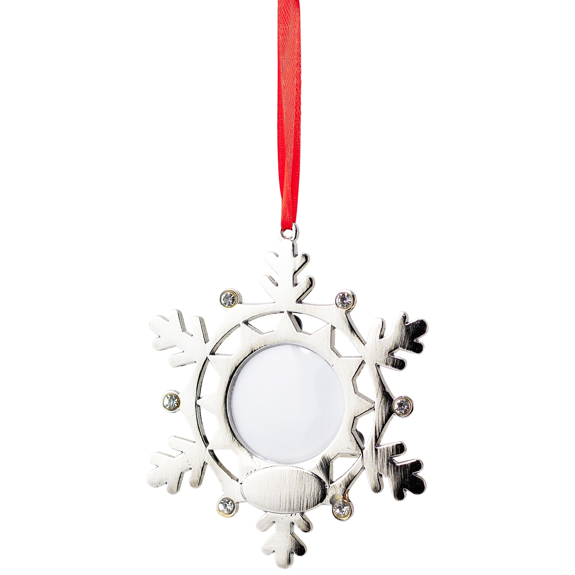 Snowflake Photo Frame Christmas Ornament - 3.5" - Silver