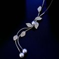 thumbnail image 3 of AYYUFE Women Pearl Rhinestone Leaves Pendant Long Chain Necklace, 3 of 7