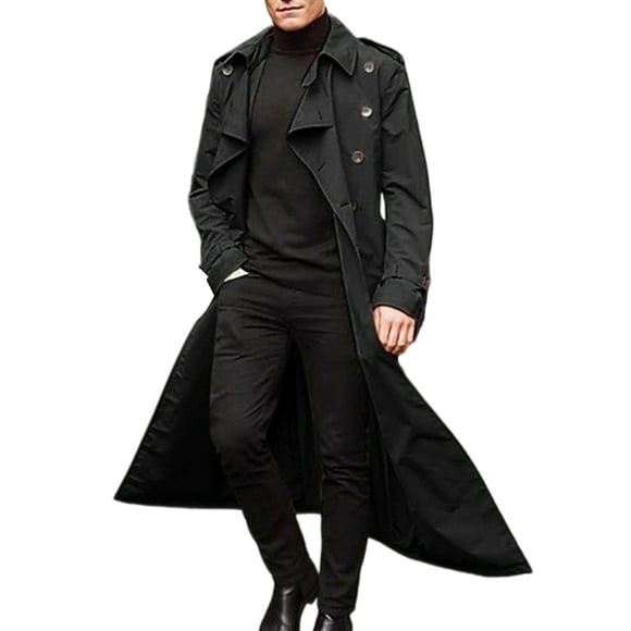 Avamo Men Overcoats Long Coat Lapel Jacket Fashion Trench Pea Winter Black S