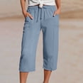 thumbnail image 2 of ERkkoi Cargo Capri Pants for Women High Waisted Relaxed Fit Elastic Knit Waist Casual Capris Trousers Cropped Pants Blue S, 2 of 8